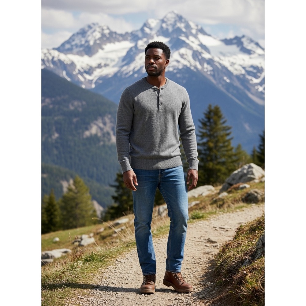 Billy Reid‎ Mens Grey Merino Wool Cotton Textured Henley Sweater Size M Italy